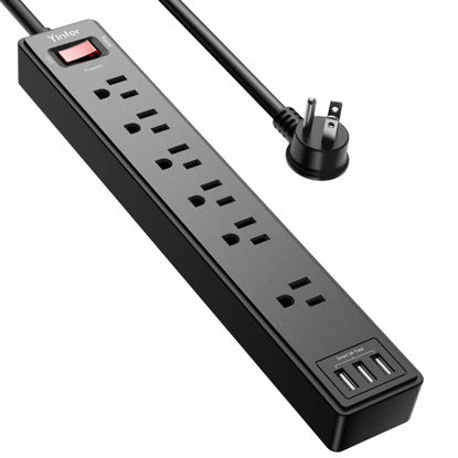 Picture of 6Ft Power Strip Surge Protector - Yintar Extension Cord with 6 AC Outlets and 3 USB Ports for for Home, Office, Dorm Essentials, 1680 Joules, ETL Listed, (Black)