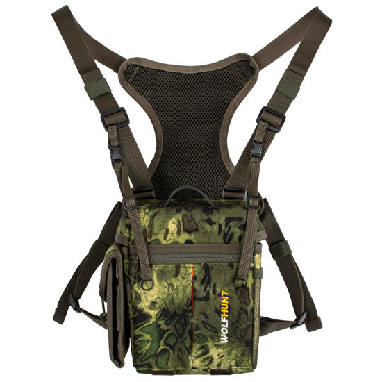 Picture of WOLFHUNT Binocular Harness Chest Pack Magnetic Closure, Bino Case with Detachable Rangefinder Pouch, Camouflage Bino Bag (Camo Woodlands, Medium)