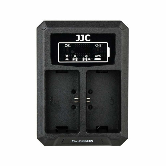 Picture of JJC LP-E6 Battery Charger USB Dual Slot for Canon EOS R6 Mark II R6 R5 Mark II R5 R7 R 90D 80D 70D 60D 6D Mark II 7D Mark II 5D Mark IV 5D Mark III 5D Mark II 5DS 5DS R Cameras