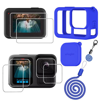 Picture of debous Hero13 Black Silicone Protective Case Bag Screen Protector for GoPro Hero 13 Black Hero13 Black,Glass Screen Protector Soft Rubber Cover (Blue)