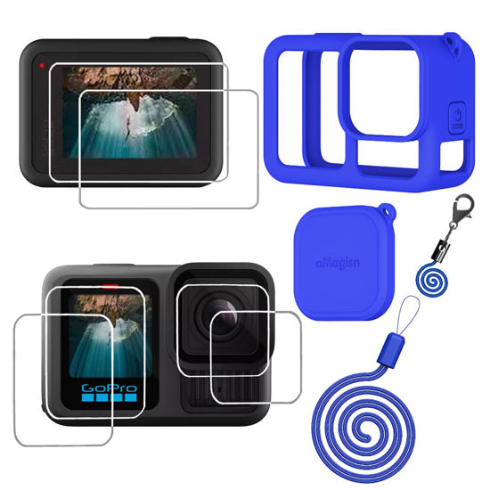 Picture of debous Hero13 Black Silicone Protective Case Bag Screen Protector for GoPro Hero 13 Black Hero13 Black,Glass Screen Protector Soft Rubber Cover (Blue)