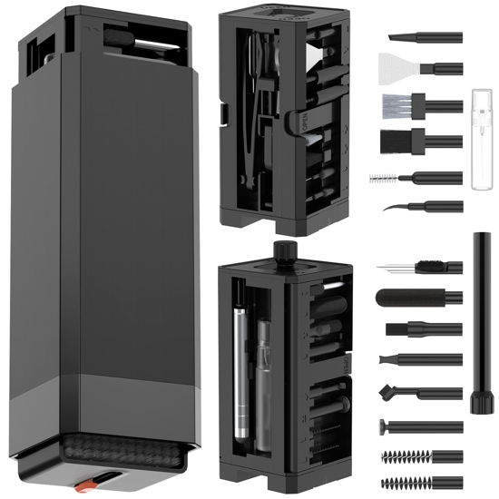 Picture of VICHYIE Keyboard Cleaning Kit with Brush, Computer Laptop Cleaner Kit, Phone Cleaning Tool, Multi-Function Cleaner Kit for Earbuds, Cellphones, PC, Screens, Camera Lens, Electronics Devices (Black)
