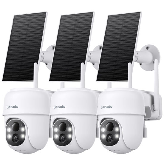 Picture of Cinnado 2K Cameras for Home Security-2.4G WiFi Outdoor Camera Wireless Solar/Battery Powered, 360° Viewing, Human Detection, Color Night Vision, Cloud/SD Storage B6 (B6-White-3pack-2.4G)