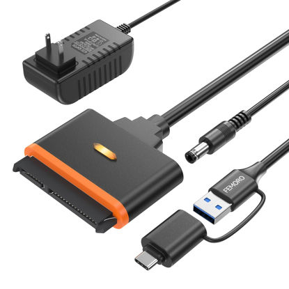 Picture of FEMORO SATA to USB Adapter with Power Supply, USB C 3.0 Hard Drive Converter External Reader for 3.5'' HDD 2.5'' SSD, up to 20TB, SATA III Support UASP Compatible with Seagate WD Toshiba and More