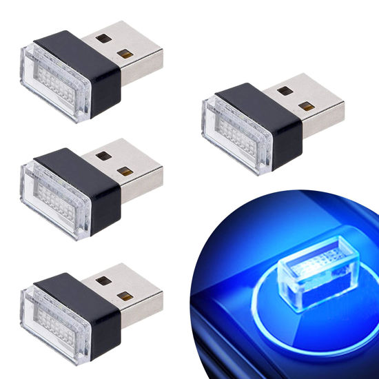 Picture of Febrytold 4Pcs Blue USB Car Interior Atmosphere Lamps, Universal Mini Led USB Lights for Car Decoration, Lighting