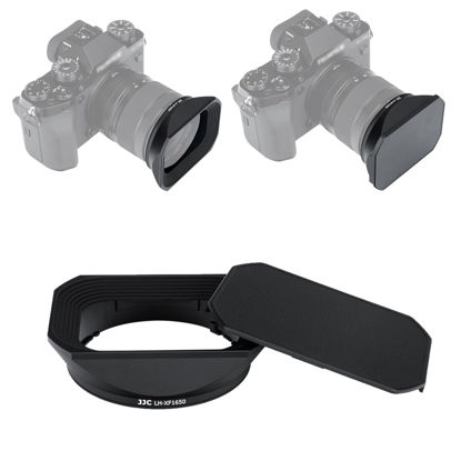 Picture of JJC Metal Square Lens Hood Shade for Fuji Fujifilm XF 16-50mm f/2.8-4.8 R LM WR Lens on Fujifilm X-T5 X-T50 XT5 XT50 Camera, XF 16-50mm Lens Hood, with Protective Hood Cap