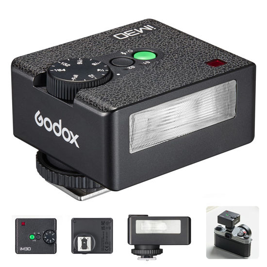 Picture of Godox iM30 Camera Flash, Compact Size Pocket Flash, 230 Full Power Flashes, S1/S2 Optical Control, 7 Power Levels, Single Contact Hot Shoe Design, Compatible with Various Camera Models