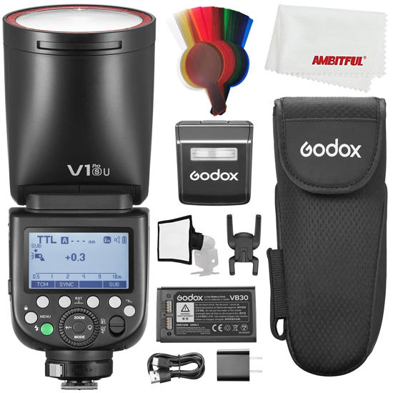Picture of Godox V1pro S V1Pro-S USA Version TTL Round Head Camera Flash,76Ws HSS 1/8000s,Built-in Lithium Battery,LED Modeling Lamp, lnnovative External Flash SU-1 for Sony Camera