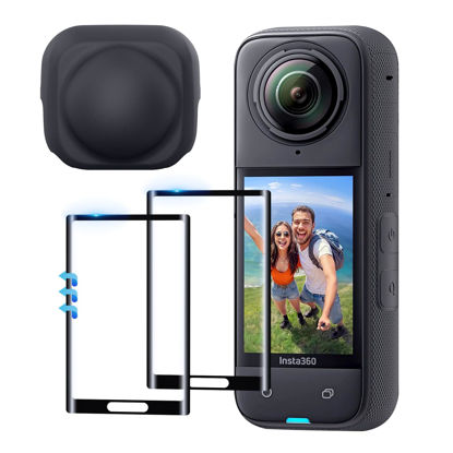 Picture of MxSpvce 2 Pack Insta 360 X4 Screen Protector Film+Insta360 X4 Lens Cap for Insta360 X4 Accessories, Tempered Glass LCD Display Film, Ultra HD, 9H Hardness, Scratch Resistant, Anti-Fingerprint