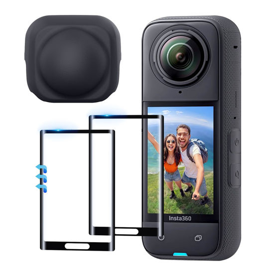 Picture of MxSpvce 2 Pack Insta 360 X4 Screen Protector Film+Insta360 X4 Lens Cap for Insta360 X4 Accessories, Tempered Glass LCD Display Film, Ultra HD, 9H Hardness, Scratch Resistant, Anti-Fingerprint