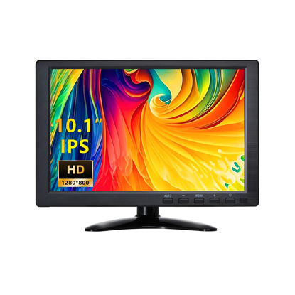 Picture of CCTV Monitor, 10.1 Inch Small Monitor 1280 * 800 IPS Portable Monitor with Stand Built-in Speakers Housing Screen Remote Control DMI/VGA/BNC/USB Input for Security Camera Xbox PC