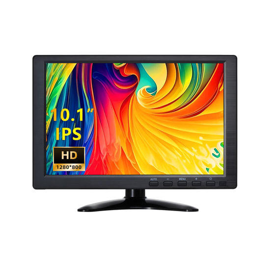 Picture of CCTV Monitor, 10.1 Inch Small Monitor 1280 * 800 IPS Portable Monitor with Stand Built-in Speakers Housing Screen Remote Control DMI/VGA/BNC/USB Input for Security Camera Xbox PC