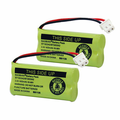 Picture of BAOBIAN BT183342/BT283342 2.4V 400mAh Ni-MH BT166342/BT266342 BT162342/BT262342 Rechargeable Cordless Phone Battery CS6709 CS6609 CS6509 CS6409 EL52100 EL50003 (2 Pack)