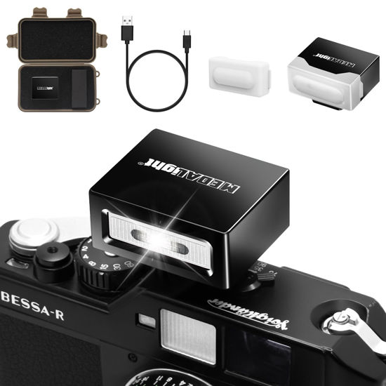 Picture of MEDALight Upgrade Aluminum F1 Mini Camera Flash with Diffuser for Ricoh GR3/GR3X/Fuji/Sony/Nikon/Canon/Olympus/Digital Film Cameras,Portable hot Shoe Speedlite for DSLR Camera(Black).