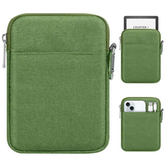 Picture of MoKo Padded Ereader Sleeve Case for 6-7 inch Ereader Tablet Bag Protective Cover Pouch with a Carabiner, Grass Green
