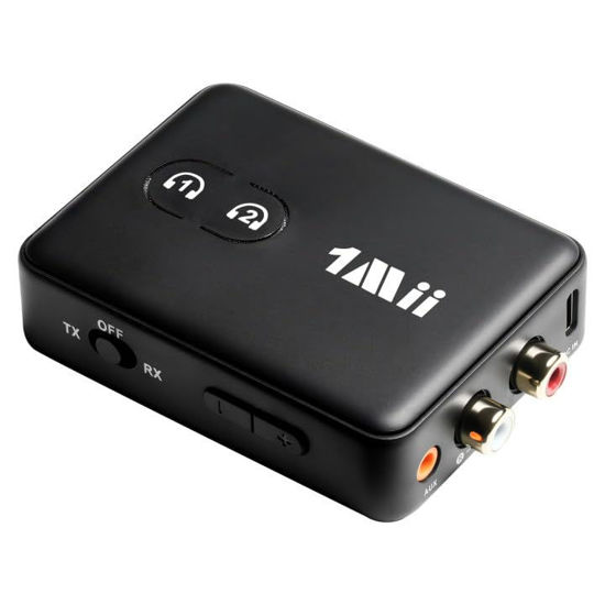 Picture of 1Mii Bluetooth 5.3 Audio Adapter for TV Home Stereo, Wireless Hi-Fi Music Transmitter Receiver with 3.5mm AUX RCA AptX HD Low Latency Volume Control Dual Connection for Phone/Tablet/Laptop Speakers