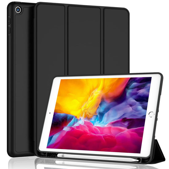 Picture of iMieet iPad 9.7 Case (2018/2017 Model, 6th/5th Generation), Smart Cover with Pencil Holder and Soft Baby Skin Silicone Back and Full Body Protection, Auto Wake/Sleep Cover (Black)