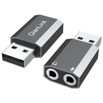 Picture of QianLink USB to 3.5mm Audio Adapter (2-Pack),External Stereo Sound Card with Dual TRS 3-Pole 3.5mm Headphone and Microphone Jack for PS4/PS5/PC/Laptop, Built-in Chip Mic-Supported Headphone Adapter