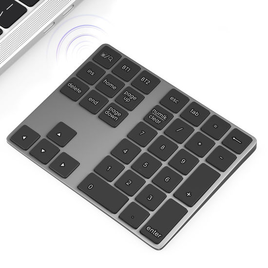 Picture of Foloda Bluetooth Number Pad: Wireless BT Numeric Keypad, Multi-Devices Rechargeable USB C Numpad, 34 Keys Financial Accounting Extensions Data Entry Keyboard for Laptop, PC, iMac, MacBook, Notebook