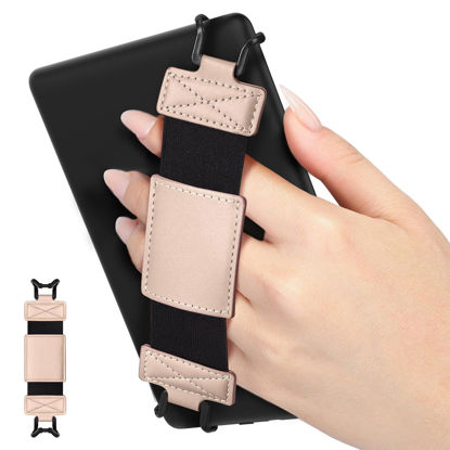 Picture of MoKo Soft Hand Strap for 6-8" Kindle eReaders Fire Tablet Kindle/Kobo/Voyaga/Sony Kindle E-Book Tablet, Black High-Elasticity Versatile Hand Strap Lightweight Finger Grip Holder, Rose Gold