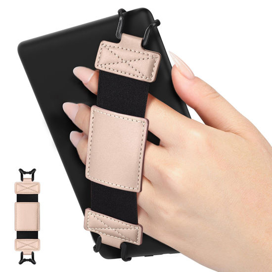Picture of MoKo Soft Hand Strap for 6-8" Kindle eReaders Fire Tablet Kindle/Kobo/Voyaga/Sony Kindle E-Book Tablet, Black High-Elasticity Versatile Hand Strap Lightweight Finger Grip Holder, Rose Gold