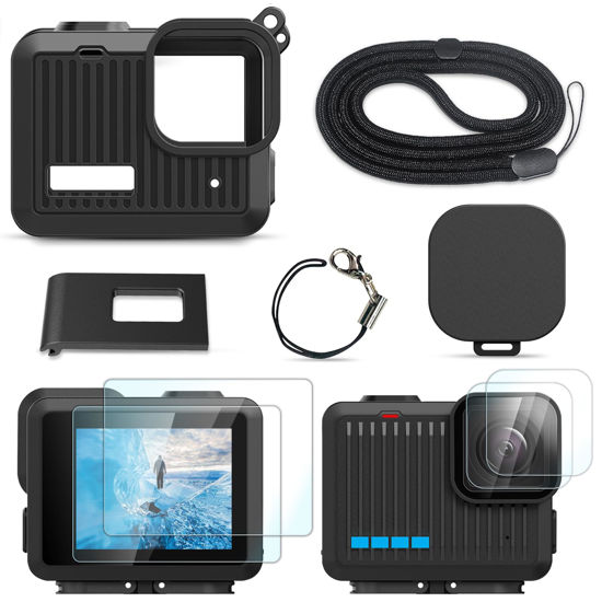 Picture of FitStill Silicone Sleeve Rubber Case for Go Pro Hero 4K,Protective Housing Case Replace Battery Side Cover&Screen Protectors& Lens Caps&Lanyard for Hero-4K Accessories Kit