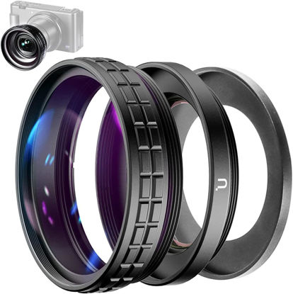Picture of ULANZI Creative ZV-1 Wide Angle/Macro Additional Lens 52mm Diameter Compatible with Sony ZV-1 Camera ONLY, 2 in 1 Extra Lens Attachment with Strong Adhesive-Back Adapter Ring Mount, WL-1