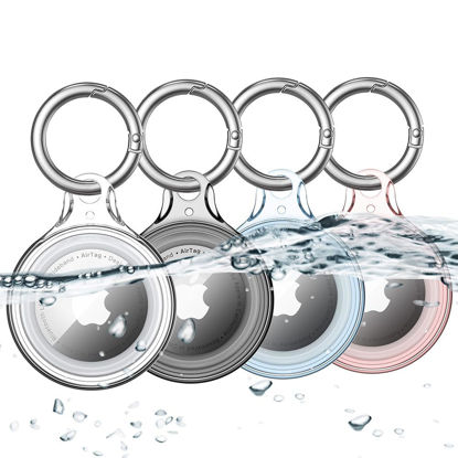 Picture of COOLQO IPX8 Waterproof Airtag Holder Compatible with Apple AirTags, AirTag Case Keychain Air Tag Holder, Hard PC AirTags Key Ring Cases Tags Chain Apple GPS Item Finders Accessories, 4 Pack