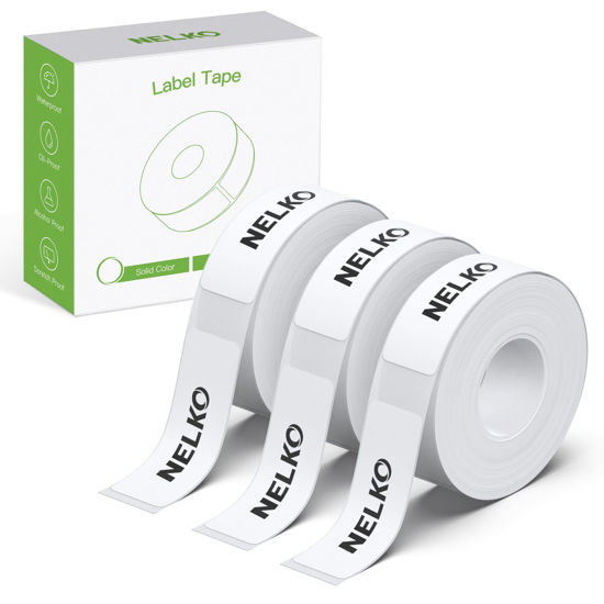 Picture of NELKO Genuine P21 Label Maker Tape, Adapted Label Print Paper, 14x40mm (0.55"x1.57"), Standard Laminated Office Labeling Tape Replacement, Multipurpose of P21, 180 Tapes/Roll, 3-Roll, White