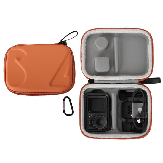 Picture of FSIDIWT Carrying Case for DJI Osmo Action 5 Pro/4/3, Portable PU Storage Travel Bag for DJI Osmo Action 5 Pro/4/3 Accessories (Orange)