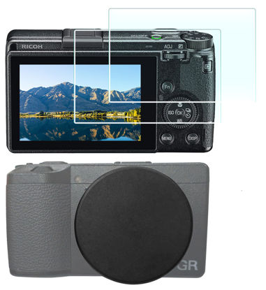 Picture of Lens Cap + Screen Protector Cover for Ricoh Ricoh GR III GR III HDF GR3 GR IIIx GR IIIx HDF GR3x HDF HDF GR II GR2 Camera(for Accessories),LCD Screen Protector + Aluminum Ricoh GRIII Lens Cap with Flocking