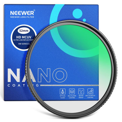 Picture of NEEWER 52mm Ultra Low Reflectivity UV Lens Filter, UV Protection Filter with Multi Resistant Coating, HD High Transmittance Optical Glass, Ultra Slim Aluminum Frame, Water/Scratch/Oil Resistant