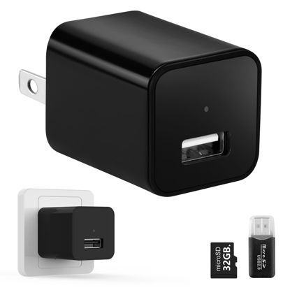 Picture of No Audio Charger Camera - Video-Only 1080P Small Camera with Motion Detection - Covert Nanny Cam for Home Indoor Security - 32GB Micro SD Card Included