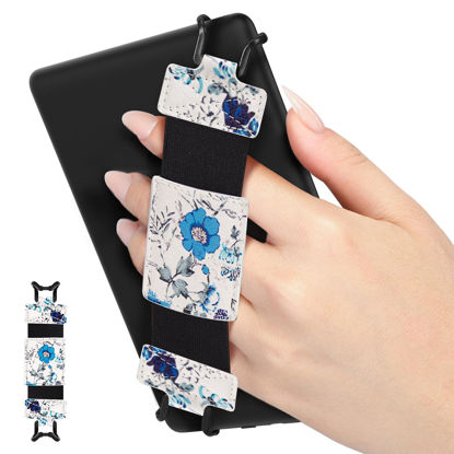Picture of MoKo Soft Hand Strap for 6-8" eReaders Fire Tablet Kindle/Kobo/Voyaga/Lenovo/Sony Kindle E-Book Tablet, High-Elasticity Versatile Hand Strap Lightweight Finger Grip Holder, White Blue Floral