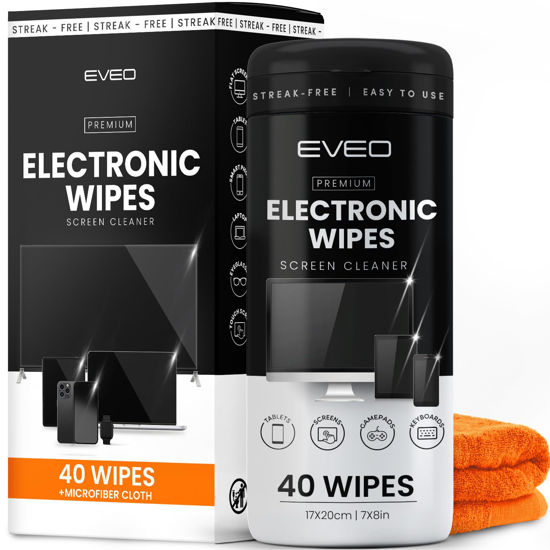 Picture of Electronic Wipes Screen Cleaner [40 Wipes] Streak-Free Computer Screen Cleaner & TV Screen Cleaner - Screen Wipes for Electronics, Screen Cleaner Wipes, Laptop Cleaner - [Microfiber Cloth+40 Wipes]
