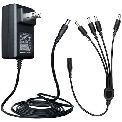 Picture of Power Adapter AC 100-240V to DC 12V 2A (2000mA) & 4-Way Power Splitter Cable for CCTV Security Camera/DVR/NVR/LED Strip Lights, UL/FCC/CE Certificated