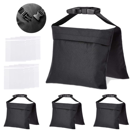 Picture of ifkdnr 4 Packs Sandbags, Heavy Duty Sand Bags with 8 PE Bags, Sand Bags with Buckle Straps for Support Light Stand, C Stand, Light Stand with Caster, More 2/4/6/8/10/12/14 Packs Sandbag to Choose.