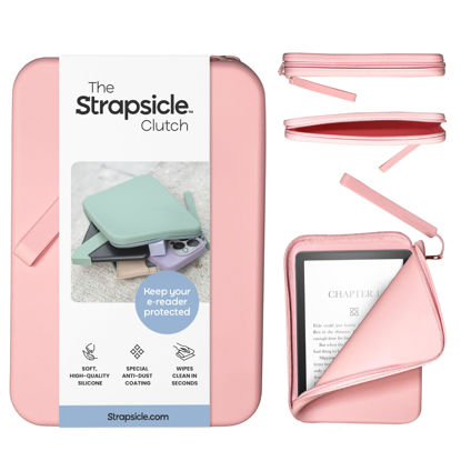 Picture of Strapsicle Silicone Clutch for Kindle & E-Readers - Multi-Purpose Bag for Phone, Wallet & Keys - Fits 6'' Kindles, Kobos, Nook, 6.8" Paperwhite, iPad Mini 6 - Anti-Dust Coating - Blush