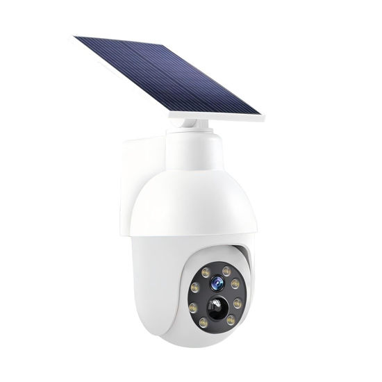 Picture of 360-Degree Ultra-Bright Solar Light, Dummy CCTV Camera, Outdoor Motion Sensor Spotlight, IP66 Waterproof FloodLights, Wireless Decoy Fake PTZ Dome Security Camera for Porch Garden Patio Driveway