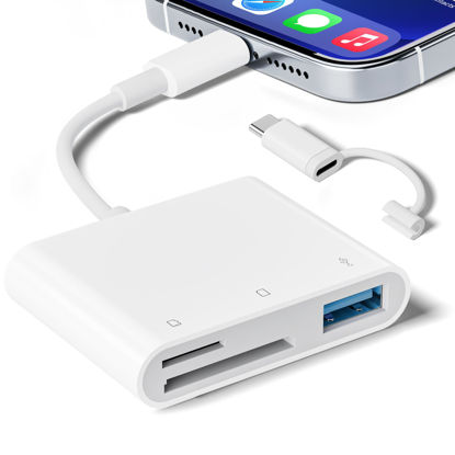 Picture of SD Card Reader for iPhone iPad, Micro SD Card Reader Memory Card Reader with USB Adapter Plug and Play Trail Game Camera SD Card Viewer Supports SD and TF Card Micro SD Card Adapter No App Required