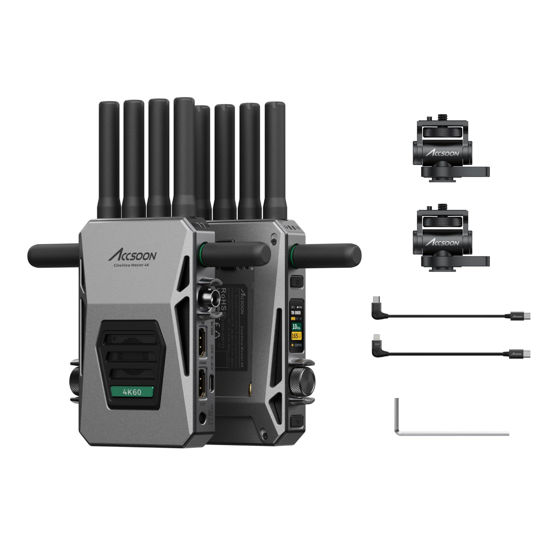Picture of Accsoon CineView Master 4K Wireless Video Transmitter Receiver 2.4Ghz+5Ghz+6GHz Tri-Band 8202ft Range 25 ms Latency, SDI HDMI Video Transmission System, 4K 60FPS 1 Wired iOS+4 App Monitoring(1TX+1RX)