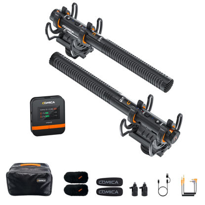 Picture of COMICA VM40 Combo Dual-Channel Wireless Shotgun Microphone, Professional Super Cardioid Video Mic, 32GB Storage, Safety Mode, Audio APP, Wireless Camera Mic for Filmmaking, Vlog, YouTube