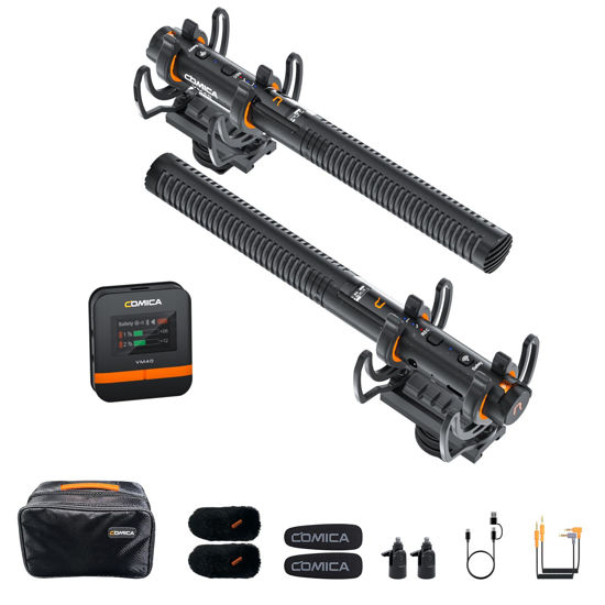Picture of COMICA VM40 Combo Dual-Channel Wireless Shotgun Microphone, Professional Super Cardioid Video Mic, 32GB Storage, Safety Mode, Audio APP, Wireless Camera Mic for Filmmaking, Vlog, YouTube