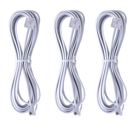 Picture of TOYAYAYO 3Pack RJ11 Cable Phone Cord for Landline 6ft Telephone Cord Phone Line Cord RJ11 6P4C Male to Male for Landline Phone and Fax -(White-6Feet)