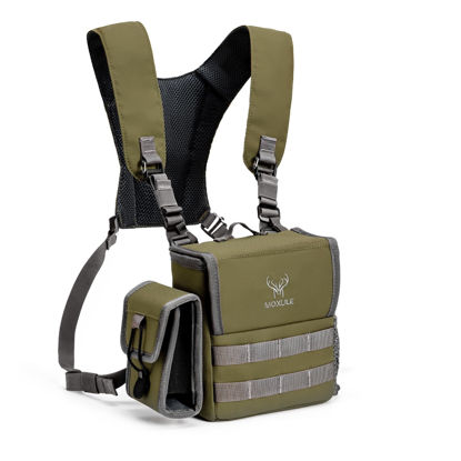 Picture of MOXULE Binocular Harness Chest Pack - Bino Case with Rangefinder Pocket and Waterproof Cover for Hunting Hiking Birdwatching Green