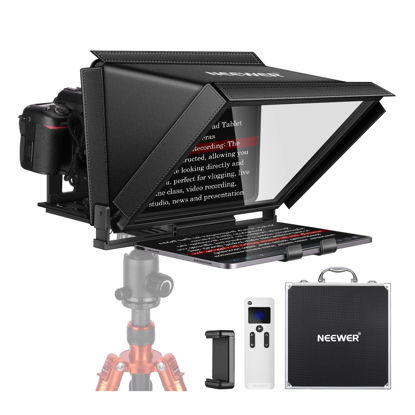 Picture of NEEWER X12 Aluminum Teleprompter with RT-110 Remote Control (Connected via Bluetooth on NEEWER Teleprompter App) & Carry Case, Compatible with iPad, iOS/Android Tablets, Smartphones, DSLRs (Black)