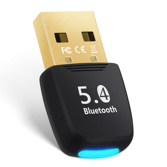 Picture of Bluetooth Adapter PC Bluetooth Dongle - Suuleet Bluetooth Adapter, Bluetooth 5.4(BR+BLE+EDR), Free Diver, Taillight Design, Usb Bluetooth Adapter for Desktop Speaker Keyboard Mouse for Win 11/10/8.1/7