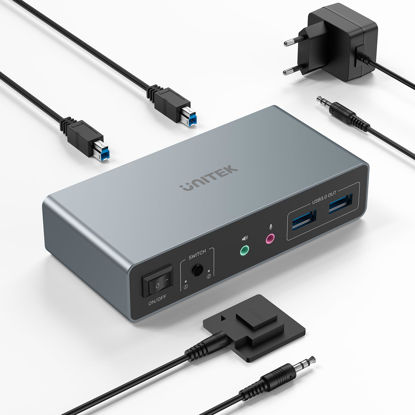 Picture of Unitek KVM Switch 2 Monitors 2 Computers 4K@60Hz HDMI+Displayport Dual Monitor KVM Switches 3 USB Ports for Sharing Keyboard Mouse Hard Drives Mic Headset 2 USB-B Cable DC 5V Adapter Controller