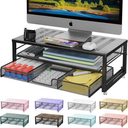 Picture of gianotter Computer Monitor Stand Riser, office organizer with Drawer, Office Organizers Storage for Classroom Office Supplies (Black)