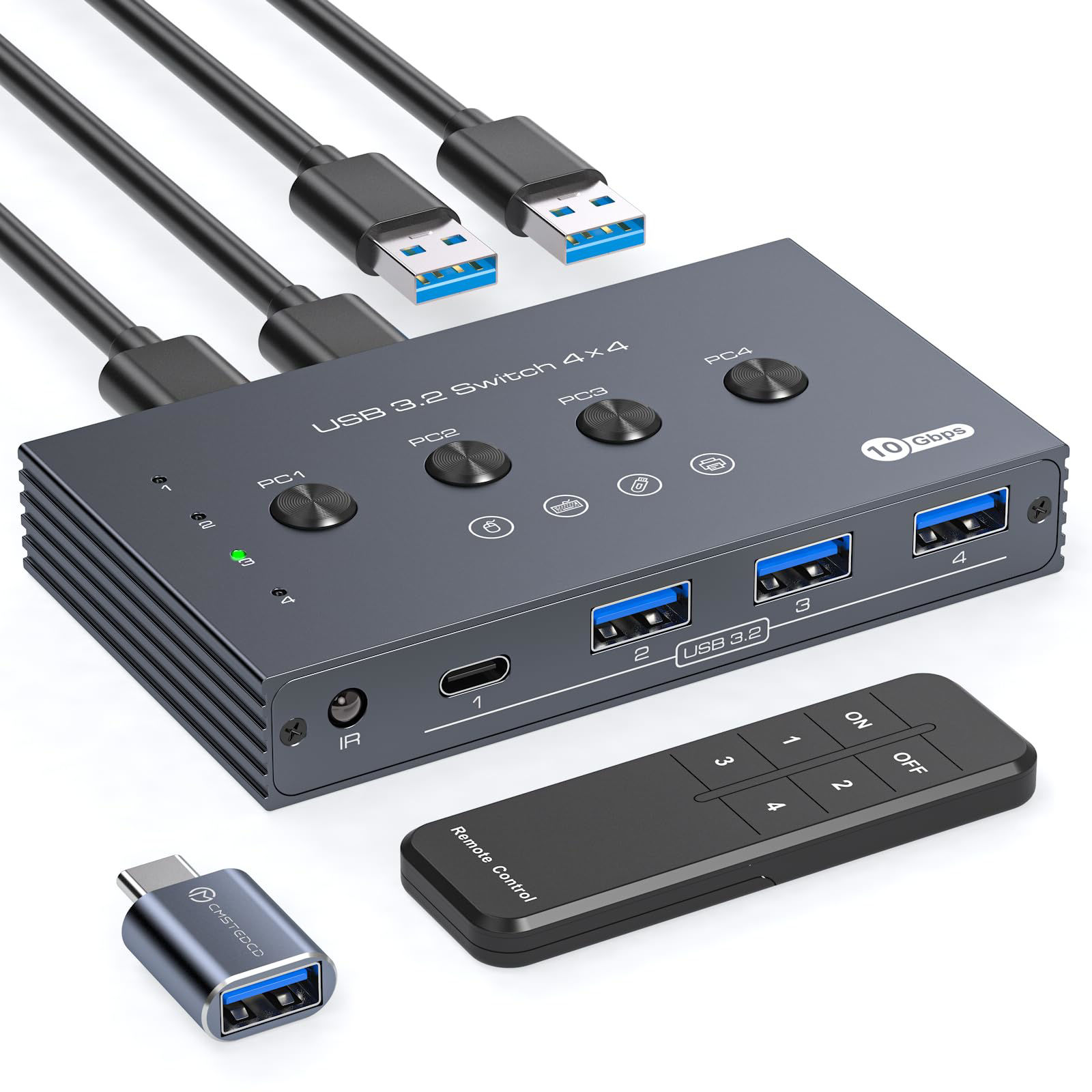 GetUSCart- USB 3.2 Switch Selector 4 Computers Share 1 USBC & 3 USBA ...